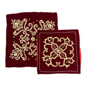 2 red gold velvet embroidered sequins embellished throw pillow cases